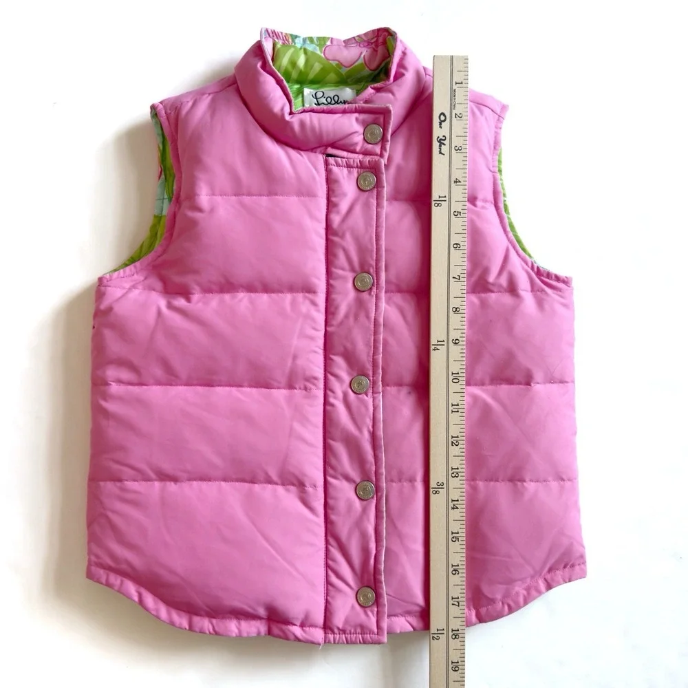 Lilly Pulitzer Floral Reversible Down Puffer Vest Girls 6X Pink Tropical Preppy